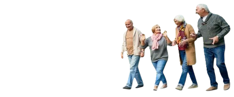 Image of older people having a lively conversation whilst out walking.